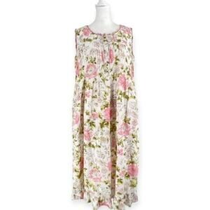 LaCera Long Lightweight Cotton Nightgown Lightweight Pockets Floral Roses S